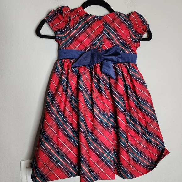 NWT Max Studio Kids Red Christmas Plaid Sateen Dress Velevt Bow Size 6 - Picture 2 of 14